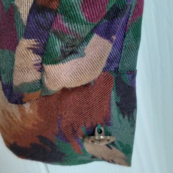 Gregor Green Floral Long-Sleeve Wool Blend Blouse Size 6P - Picture 3 of 7